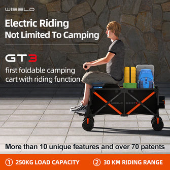 WISELD GT3 Portable Electric Riding Wagon Foldable Camping Cart Powered Towing Collapsible